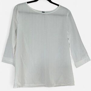SHEIN Women's White Textured Blouse 3/4‎ Sleeve Round Neck Size L